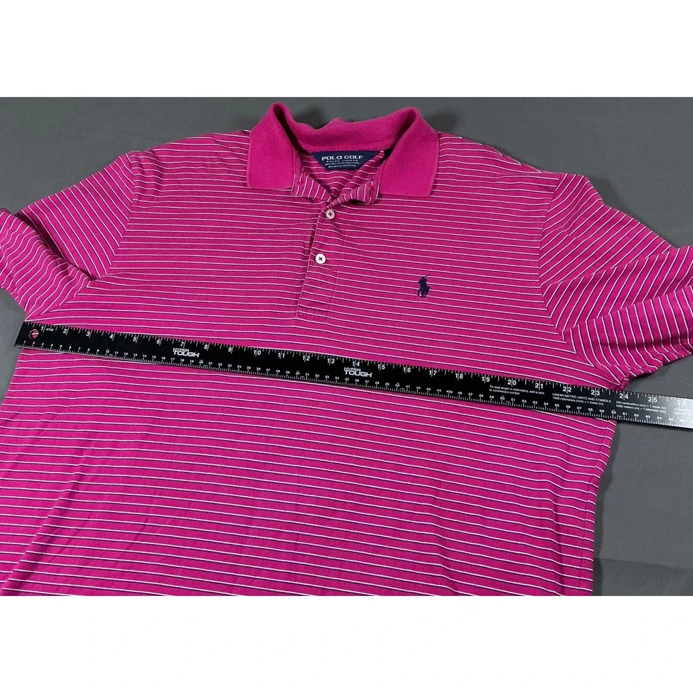 Polo Golf Ralph Lauren Mens L Pink Striped Pima Cotton Short Sleeve Polo Shirt